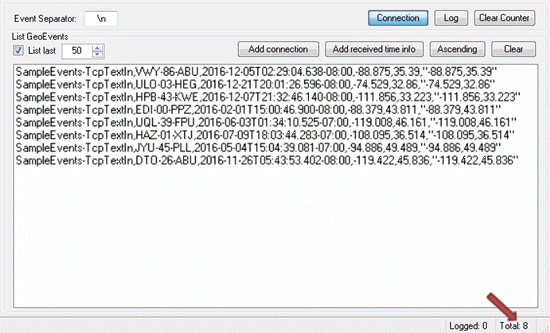 GeoEvent Logger が受信したイベントの総数