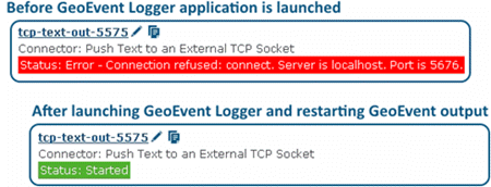 GeoEvent Manager の出力コネクタのステータス